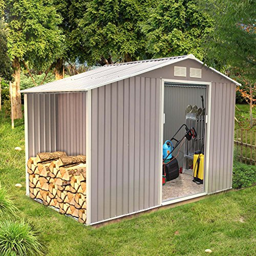 CONCEPT USINE - Abri de Jardin 6.53 m² Ventoux Gris - Cabane Extérieur en Metal avec Fondation - Atelier Rangement Outils et Vélos avec Abri Bûches en Acier Anti-Corrosion - Spacieux, Solide, Robuste