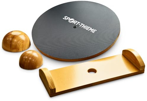 Sport-Thieme Balance-Board Set Deluxe | Premium Therapiekreisel | Austauschbare Untersetzer + Wippe | Bis 150 kg | Holz, PVC-Oberfläche | ø 39,5 cm | Deutsche Markenqualität