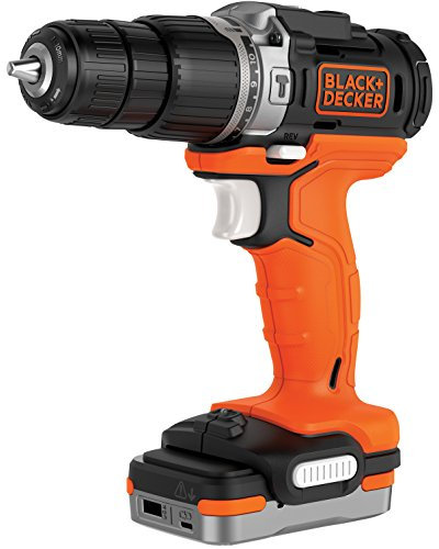 BLACK+DECKER Taladro Percutor 12V, Batería de Litio 1.5Ah, Portabrocas 10mm, 2 Velocidades, Par máximo 40Nm, Luz LED, Incluye Cable USB y Estuche - BDCHD12S1