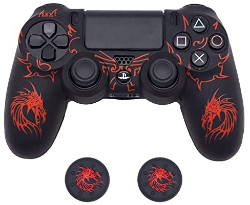 BRHE PS4 Controller Skin, DualShock 4 Grip Anti-slip Silicone Cover Protector Case for Sony Playstation 4/PS4 Slim/PS4 Pro Wireless/Wired Gamepad Controller with 2 Thumb Grips (Red)
