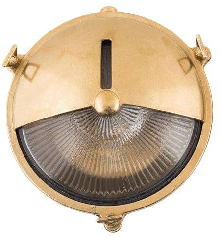 Licht-Erlebnisse Messing Wandlampe rund IP64 Maritim wetterfest KARPAHTOS Außenleuchte Haustür Terrasse Balkon