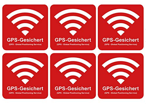 6 Stück Premium Aufkleber GPS-gesichert 5 x 5 cm Alarm Sicherung Hinweis Witterungs- und UV-Beständig