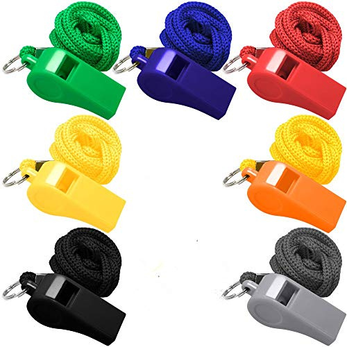 Pfeife Plastik,Trillerpfeife Bunt 7er Pack Schiedsrichterpfeife Pfeifen mit Lanyard 42cm Kunststoffpfeifen Schiedsrichter für Basketball Fußball Mitgebsel Kindergeburtstag Party