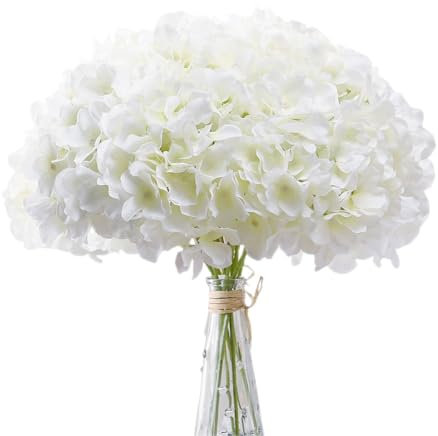AVIVIHO White Hydrangea Silk Flowers Heads Pack of 10 Ivory White Full Hydrangea Flowers Artificial with Stems for Wedding Home Party Shop Baby Shower Decor