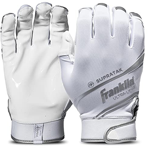 Franklin Sports Supratak Football Receiver Gloves - White/Chrome - Youth Large