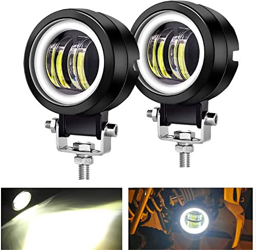 YUGAUNG Pair LED Fog Light Off Road Angel Eyes DRL 3” Round 6000K 80W 8000lm 10-80V DC Led Work Light Project Light White SUV Motorcycles IP68 Waterproof Adjustable Mounting Brackets.