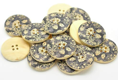 Handgjord favoritbutik, 20 delar, eleganta träknappar, 30 mm med blommotiv, XXL, 4-hålsknappar för sömnad, hantverk, jackknappar, blusknappar, träblommönster.