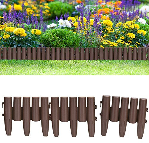 DEUBA® Bordure de Jardin Plastique 13,44m résistante intempéries UV Piquet Terre Bordure Parterre Plate-Bande délimitation pelouse Aspect Bois Brun