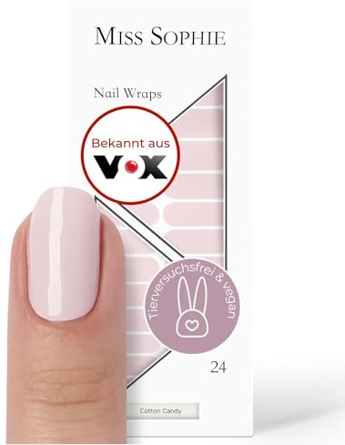 Original Miss Sophie Nagelfolien Cotton Candy I 24 ultra-dünne Nagellack-Streifen einfarbig in Pastellrosa I Für Finger- & Fußnägel I Hält auf Natur- sowie lackierten, Acryl-, Gel- & Shellac-Nägeln