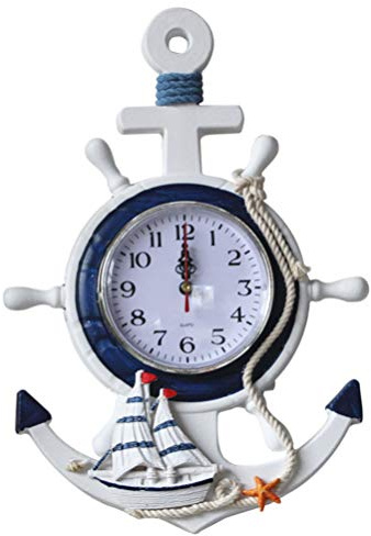 Nautical Wall Clock, Anchor Clock Mediterranean Style Wall Clock Wooden Anchor Wheel Clock Decorative for Hanging Decoration Ornament