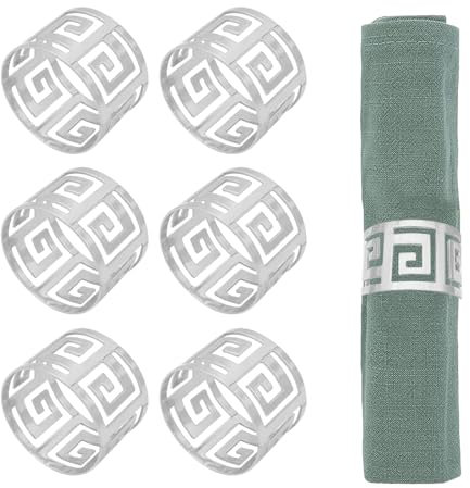 Napkin Rings, Pack of 6 Metal Napkin Holders Buckles Silver Napkin Rings for Christmas, Thanksgiving, Wedding, Party, Dinner, Table Decoration