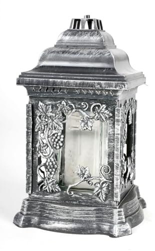 BURI Farol para tumba con luz de aceite, 26 cm, decoración para tumba, vela de cementerio, color: plateado