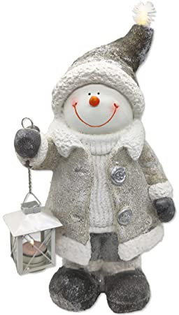 DARO DEKO Winterfigur Schneemann mit LED und Windlicht Laterne 28 x 47cm Dekofigur Weihnachtsdeko