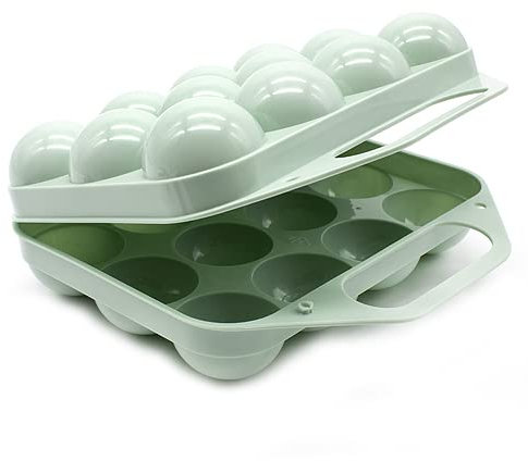CABLEPELADO - Huevera de plastico para 12 huevos con tapa - caja huevos - cesta transporte - cierre por click - asa transporte - egg box - libre BPA - color verde claro