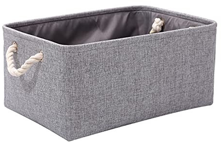 Fabric Grey Storage Boxes with Handles, Small Grey Storage Basket, Canvas Storage box for Cupboards, Shelves, Toys, Clothes, Office (grey, small)
