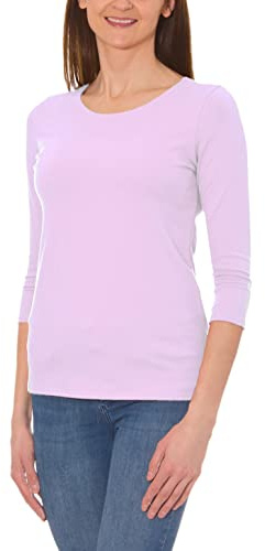 Alkato Camiseta con Mangas 3/4 con Escote Redondo para Mujer, Lila, XL