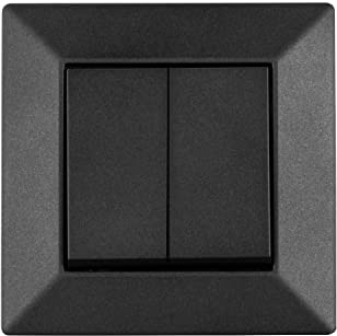 POPP® Mecanismos Interruptor Doble Conmutador Empotrable SERIE ENKEL de Pared *con Marco*, 10A 250V IP20, con Bornas Automáticas (1, Negro-doble-conmutados)