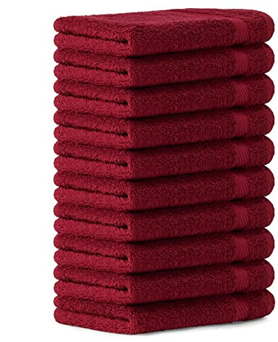 Luckytowel 10er Set Gästehandtücher 30x50 cm 100% Baumwolle, 600g/m² Oeko-Tex Gästetuch-Set 10er Pack Rot