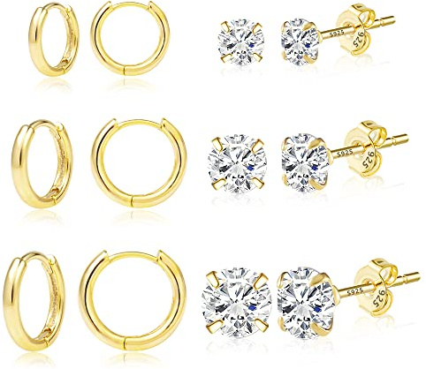 ALEXCRAFT 6Paar Stapelbar Klein Creolen Zirkon Ohrsteck Ohrringe Set Damen | Ohrringe Set Stapelbar Mehrere Piercing Ohrlöcher Ohrring Knorpel Huggie Creolen Kleine Zirkono Mini Kugel Ohrsteck Set Damen