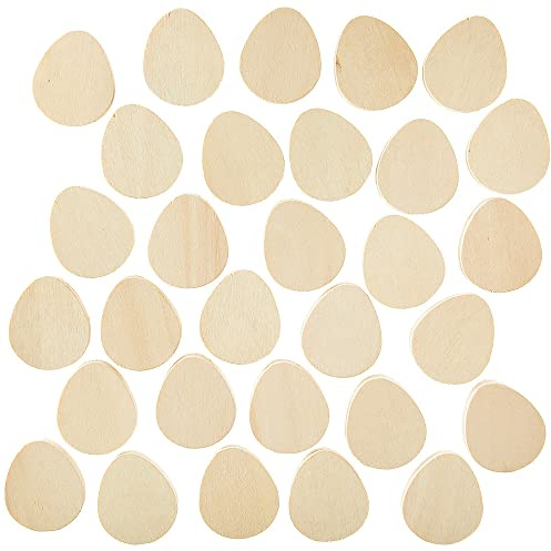 Baker Ross FX523 Egg Wooden Painting Stones - förpackning med 30 stycken, påskpyssel för att dekorera.