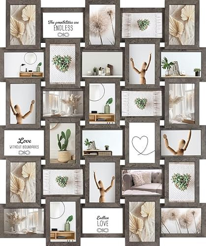 Wackadoo Bilderrahmen Collage Grau 10x15 cm 30 Fotos Hergestellt in der EU FSC Holz aus MDF Fotorahmen Galerierahmen mit Glasscheibe familie mehrere bilder picture frame