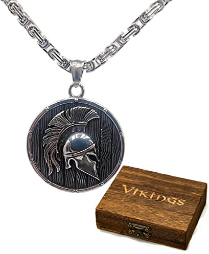 TS TAC-SKY Collier Pendentif amulette Spartiate Nordique Viking médiévale - Chaîne Royale Byzantine - Coffret Cadeau Valhalla en Bois (Color : Style C, Size : 50cm)