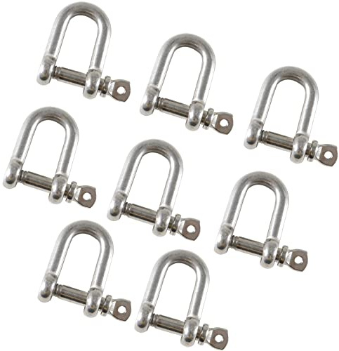 TOP-VIGOR 8Pcs 5mm D Ring Shackles, M5 Heavy Duty D Links Hook Shackle Clip Safety Shackle Lock 304 Stainless Steel Bow Lifting Shackle for Chains Wire Rope Lifting