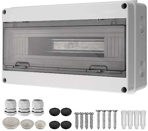 EYPINS Utomhus vattentät elbox IP65 utställd distributionsbox med 18 moduler med integrerade terminaler och skenor i ABS-plast med genomskinlig trädgårdsdörr utomhusområde