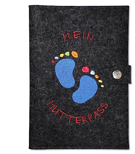 Goldi-Design Funda para pasaporte de maternidad, pies de fieltro con compartimentos adicionales y lengüeta con botón de presión (antracita jaspeada)