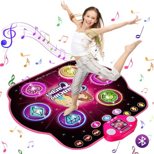 TERRAMUS 27 Levels Tanzmatte für Mädchen 3 4 5 6 7 8 9 Jahre - 6 LED Leuchten, mit Kabellosem Bluetooth, Einstellbarer Lautstärke, Musikmatte Spiel Geschenke Spielzeug Mädchen Kinder 3-12 Jahre