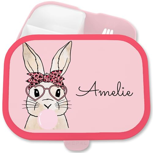 Brotdose Kinder Campus für Mepal - Hase Bunny Hasen Rabbit Langohr Hoppler - 750 ml - Rosa - brotdosen kindergarten hasenmotiv name brotzeitbox personalisierte tiere lunchbox mädchen tier brotbox
