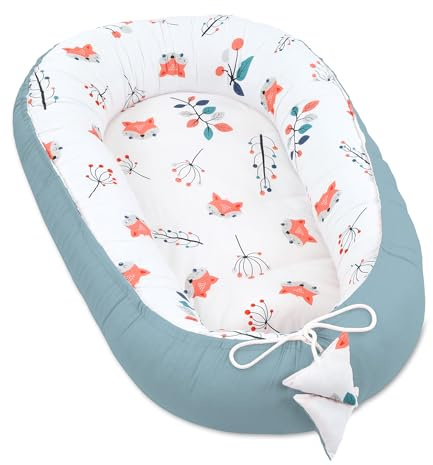Babynest babynestchen neugeborene 90 x 50 cm baby nestchen tragbar nest für bett kinder kuschelnest coccon für jungen und mädchen fuchs salbei