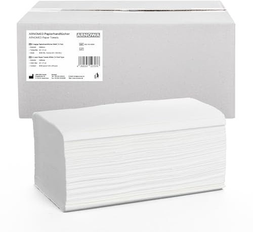 4.000 Papierhandtücher, ARNOMED Handtücher aus Papier in ZZ-Falz, 2-lagiges Hand-Tuch-Papier in Weiß, 25x23cm Tücher Recycelt, 20x200 weiche Papierhandtücher für Spender, Papiertücher, Falthandtücher