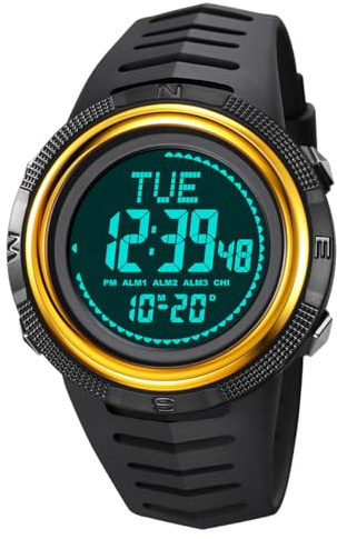 TONSHEN Herren Outdoor Militär Elektron Kompass Digital Uhren Wasserdicht LED Double Zeit Sportuhr Plastik Lünette Armbanduhr