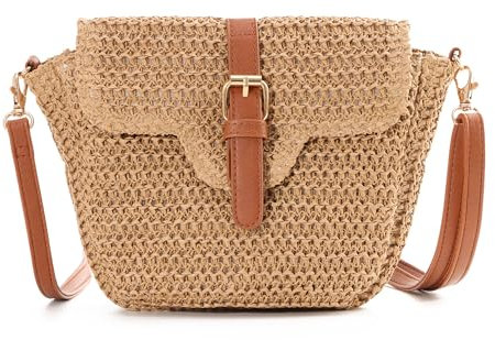 EVEOUT Stroh Umhängetaschen für Damen Mädchen Mode Schultertaschen für Urlaub Reisen Sommer gewebte Lässige Strandtaschen