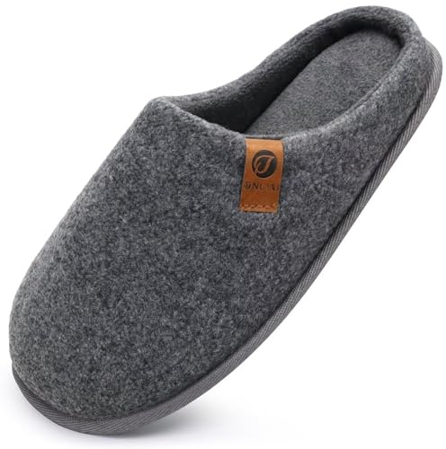 ONCAI Slippers Mens Felt Winter Warm Memory Foam House Home Shoes With Non Slip Rubber Sole Grey Size 11