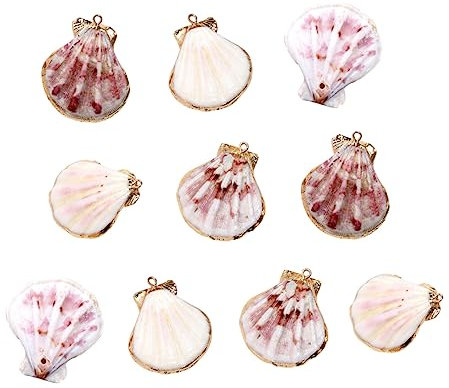 Lurrose 10 Stk Einrichtung im Meeresstil schmuck herstellen hochzeitsschmuck gehäuse Muschelkette selber machen Muschelverzierungen mit Goldrand Jakobsmuschel Zubehör Phnom Penh