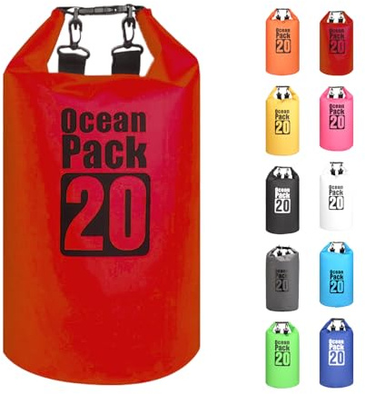 MORAINJAY 20L Wasserdichter Beutel, Rot Dry Bag 2L/5L/10L/15L/20L/25L/30L mit Verstellbarem Gurt, Schützt Telefon/Karte, Roll Top Wasserdichter Beutel Rucksack für Schwimmen/Rafting/Bootfahren