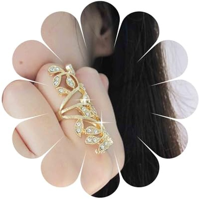 Aneneiceera Boho Anello Di Cristallo Foglia Oro Cz Dito Pieno Strass Spirale Attorcigliato Lungo Grande Fiore Vintage Regolabile Dichiarazione Gioielli Per Donne (Oro)