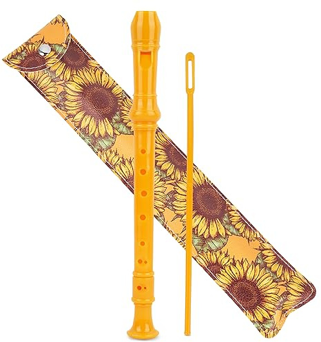Czzmy Flauta de pico soprano, con bolsa de cuero de la PU, varilla de limpieza y tabla de digitaciones,8 agujeros C llave flauta de pico digitación barroca/alemán instrumento de viento para