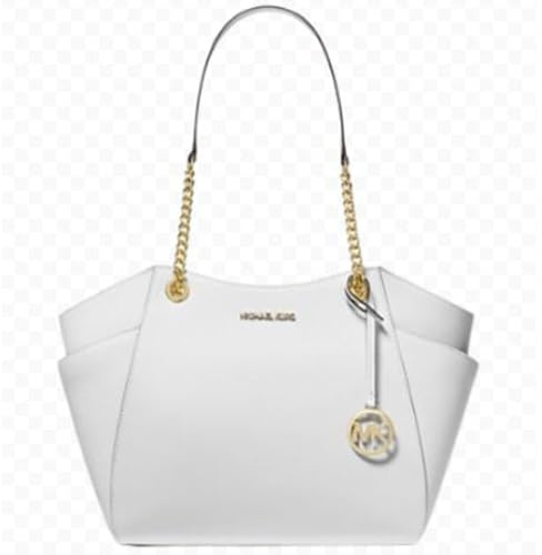 Michael Kors, Jet Set, große Schultertasche mit Signatur-Logo, Optisches Weiß, Large