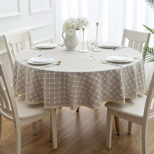 KLUOT Runde tischdecke 120cm Tischtuch Baumwolle Leinen tischdecke mit fransen abwaschbare tischdecke für Küche Esszimmer Tischplatte