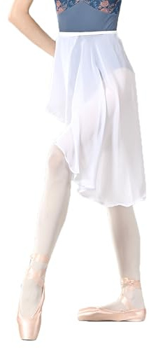 Avrigirl Asymmetric White Women Ballet Skirts Wrap Knee Length Chiffon Dance Cover up for Aerial Yoga, Swim, Beach, Skating