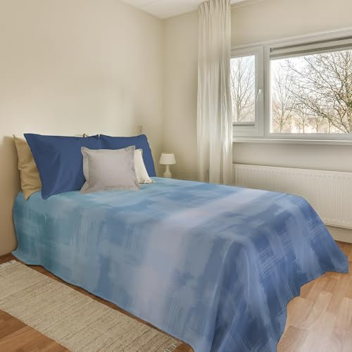 PENSIERI DELICATI Copriletto 170 x 280 cm, Telo Singolo 100% Cotone Pique, Ideale Come Telo Arredo, Coperta Salva Letto 1 Piazza, Fantasia Arcobaleno Azzurro, 100% Made in Italy