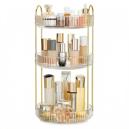 Cnwinu Organizzatore per trucchi, girevole, da toeletta, rotondo, organizzatore per profumi, organizer per cosmetici, profumo (3 strati trasparente)