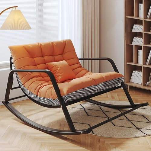 Schaukelstuhl für den Außenbereich mit gepolstertem Kissen, für drinnen und draußen, Liegestuhl für Terrasse, Garten, Veranda und Hinterhof, perfekt für Zimmer, Kinderzimmer, leuchtend orange,
