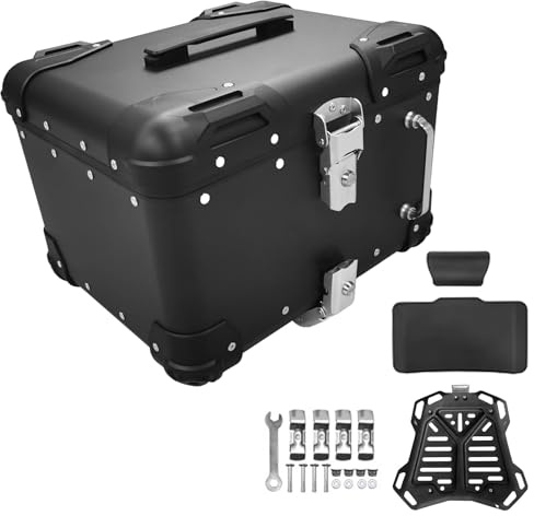 Baul Moto,Caja de la Cola de la Motocicleta,Maleta Moto Baúl de Moto de Aluminio 40L 45L Maletero de Motocicleta Impermeable,Cofre Moto con Cerradura de Seguridad y Respaldo(Black,45 L)