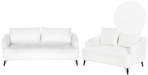 Beliani 5-Sitzer Sofa Set Bouclé weiß gesteppt mit Armlehnen lose Rückenkissen Hobro