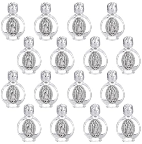 WEBEEDY 16 bouteilles D'Eau Bénite en Relief 15 ml Conteneurs Vides D'Eau Bénite avec Couvercle Argenté Petites Bouteilles en Verre pour la Décoration de la Fête de Pâques à la Maison
