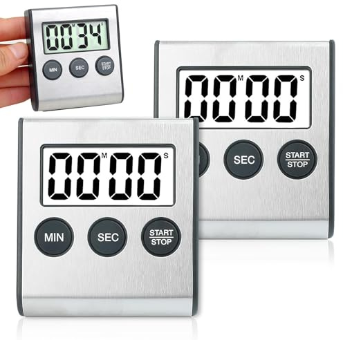 Digital korttidsmätare kökstimer – 2 st kortvarig väckarklocka digital med magnet, stoppur digital för matlagning, studier, sport och möten, timer digital, äggklocka magnetisk (6,5 x 1,4 x 7,0 cm)